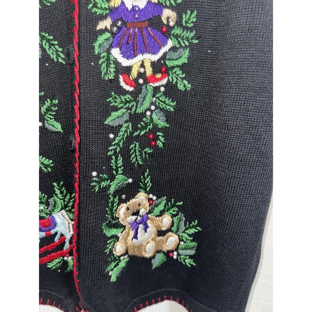 Vintage Victoria Jones Women's M Christmas Embroidered Beaded Sweater Vest - Picture 3 of 7